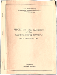 Cover of the Report on the Activities of the Construction Division July 1940-July 1941.